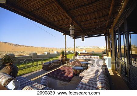 Stock Photo - Royal Villas Terrace Overlooing The Liwa Desert, Qasr Al Sarab, Abu Dhabi. Fotosearch