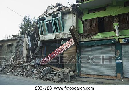 Stock Image - Rubble Of A Pharmacy Destroyed By The 8 October 2005 Earthquake, Muzaffarabad, Azad Kashmir, Pakistan. Fotosearch