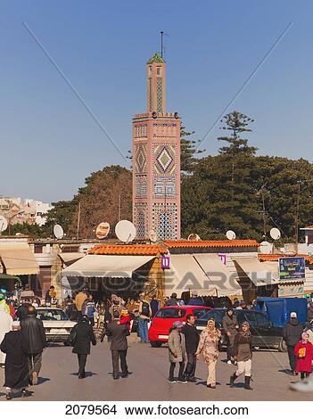 Picture - Rue Sidi Bouabid Leading Into Le Grand Socco With The Minaret Of The Sidi Bou Abib Mosque; Tangiers Morocco. Fotosearch