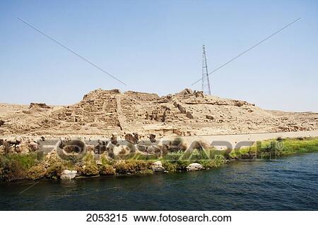 Stock Photography - Ruins By The Nile River Between Aswan And Edfu, Aswan, Egypt. Fotosearch