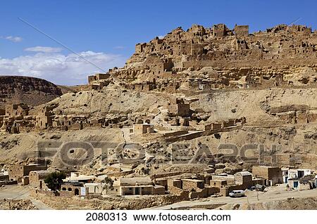 Stock Image - Ruins Of A Berber Village In The Tataouine Province; Chenini, Tunisia, North Africa. Fotosearch