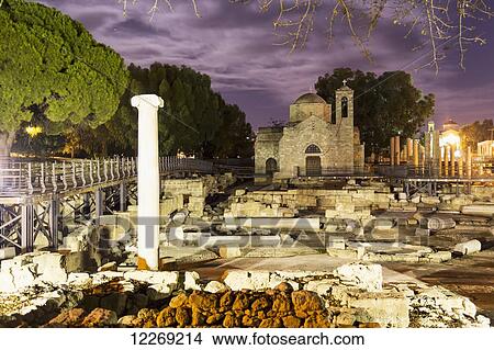 Picture - Ruins of a building at dusk; Paphos, Cyprus. Fotosearch