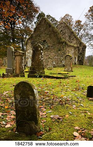 Stock Photo - Ruins Of Church And Graveyard; Argyl And Bute, Scotland, Uk. Fotosearch