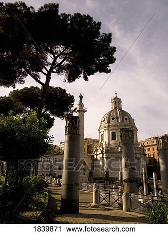 Stock Image - Ruins Of Old Roman Temple Anch Catholic Chapel; Rome, Italy. Fotosearch