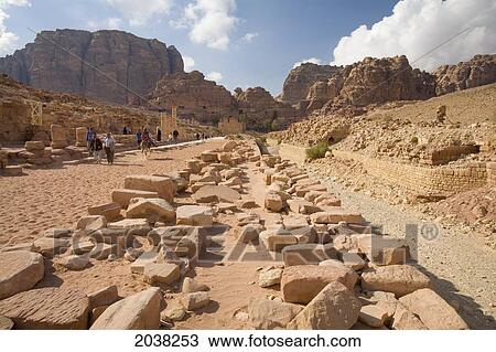 Stock Image - Ruins Of The Nabatean City; Petra Jordan. Fotosearch