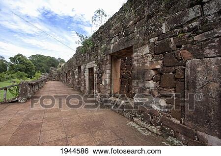 Stock Photograph - Ruins of the San Ignacio Mini Guarani Jesuit Mission that were cleared from the jungle, San Ignacio, Misiones, Argentina. Fotosearch