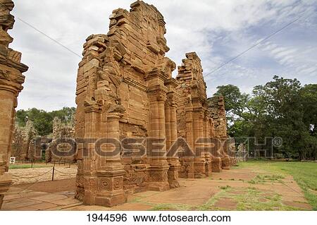 Stock Photograph - Ruins of the San Ignacio Mini Guarani Jesuit Mission that were cleared from the jungle, San Ignacio, Misiones, Argentina. Fotosearch
