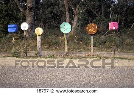 Stock Image - Rural Mailboxes Lined Up. Fotosearch