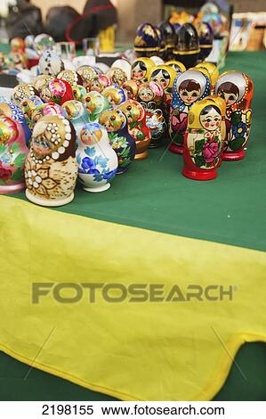 Stock Photography - Russia, Russian dolls on souvenir stall around Red Square; Moscow. Fotosearch