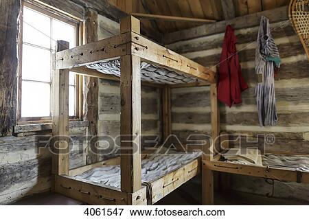 Rustic bunk beds and living quarters of a fur trade era log cabin at Festival du Voyageur; Winnipeg, Manitoba, Canada View Large Photo Image Stock Photo - Rustic bunk beds and living quarters of a fur trade era log cabin at Festival du Voyageur; Winnipeg, Manitoba, Canada. Fotosearch