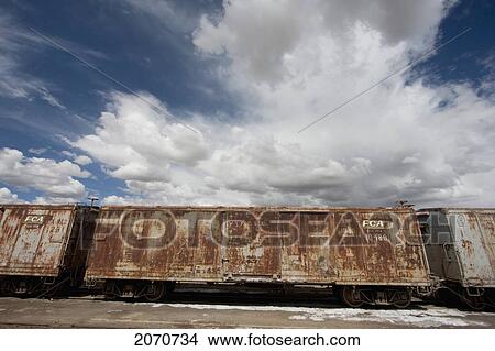 Picture - Rusting Box Cars At The Train Station, Oruro, Bolivia. Fotosearch