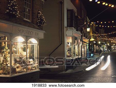 Stock Image - Rye Christmas Lights, East Sussex. Fotosearch