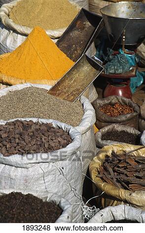 Stock Photo - Sacks Of Spices, Dried Fruit And Herbs. Fotosearch