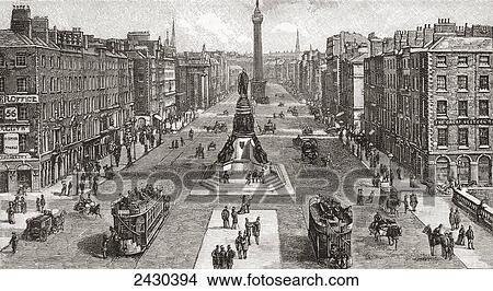 Picture - Sackville Street (now O'Connell Street) in 1924, Dublin, Ireland. From Cities of the World, published c. 1893.. Fotosearch