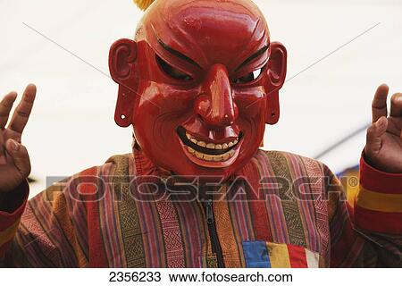 Stock Image - Sacred Lama Dance at Shechen Monastery performed by the monks; Boudhanath, Nepal. Fotosearch