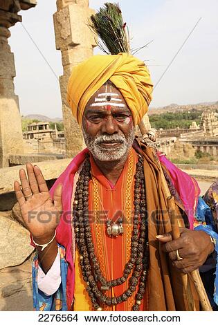 Picture - Sadhu Holy man; Hampi, Karnataka, India. Fotosearch