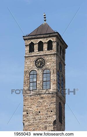 Stock Image - Sahat-Kula Islamic Clock Tower In The Ottoman Bazaar District Of Bascarsija, Sarajevo, Bosnia And Herzegovina. Fotosearch