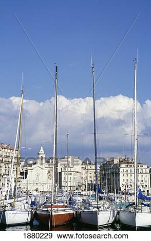 Stock Photo - Sail Boats Moored In The Vieux Port, Marseille. Fotosearch