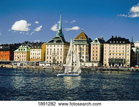 Sailboat With Gamia Stan Skyline View Large Photo Image Stock Image - Sailboat With Gamia Stan Skyline. Fotosearch