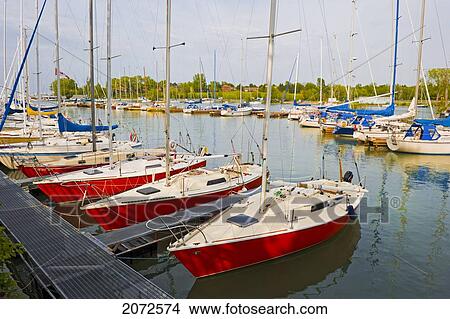 Picture - Sailboats And Powerboats Docked At Dalhousie Yacht Club, Port Dalhousie Harbour, Which Empties Onto Lake Ontario, Saint Catharines, Ontario. Fotosearch
