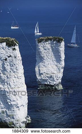 Sailboats By Cliffs, High Angle View View Large Photo Image Stock Photo - Sailboats By Cliffs, High Angle View. Fotosearch