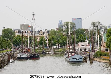 Stock Photo - Sailing Boat Harbour In Westplein, Port Of Rotterdam, Netherlands. Fotosearch