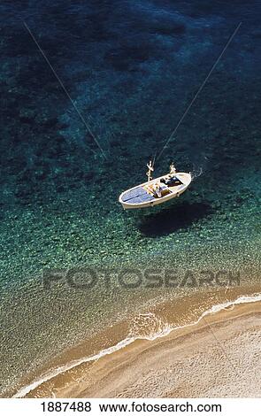 Sailing Boat In Lagoon, Aerial View View Large Photo Image Stock Photo - Sailing Boat In Lagoon, Aerial View. Fotosearch
