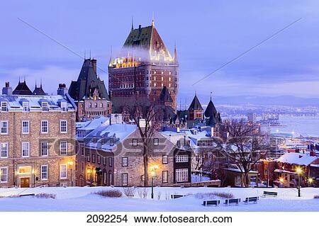 Saint-Denis Street And Chateau Frontenac At Dawn In Winter; Quebec City Quebec Canada View Large Photo Image Picture - Saint-Denis Street And Chateau Frontenac At Dawn In Winter; Quebec City Quebec Canada. Fotosearch