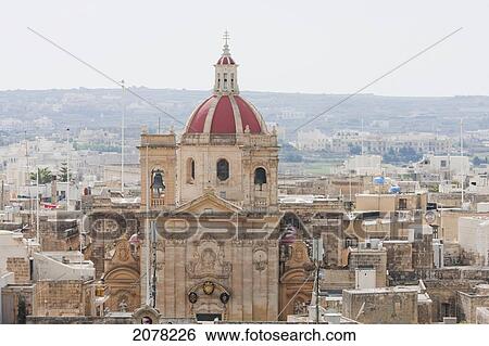 Stock Photograph - Saint George Basilica, Victoria (Rabat), Gozo Island, Malta. Fotosearch