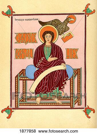 Stock Photo - Saint John The Evangelist After The Lindisarne Gospel C. 700. From The Book Short History Of The English People By J. R. Green, Published London 1893. Fotosearch