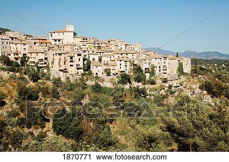 Stock Image - Saint Paul De Vence, Provence, France; Houses On A Hill. Fotosearch