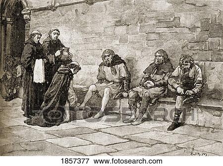Stock Photo - Saint Thomas Becket, C. 1118-1170. English Martyr And Archbishop Of Canterbury. Becket Washing The Feet Of Beggars.. Fotosearch