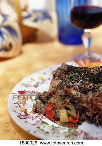 Stock Photograph - Salad And Wine, Close Up. Fotosearch