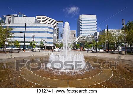 Stock Image - Salmon Street Springs Fountain; Portland, Oregon, United States Of America. Fotosearch