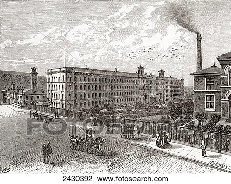 Stock Image - Saltaire Mills, Bradford, West Yorkshire, England in the 19th century. From Cities of the World, published c. 1893.. Fotosearch