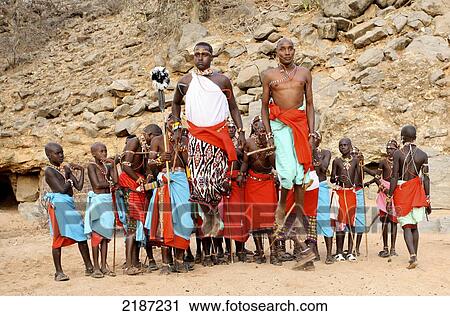 Stock Image - Samburu Dancers At A Courtship Ceremony&#Xa; Samburuland Kenya. Fotosearch