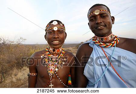 Stock Photography - Samburu Guides On Bushwalk&#Xa; Sasaab Kenya. Fotosearch