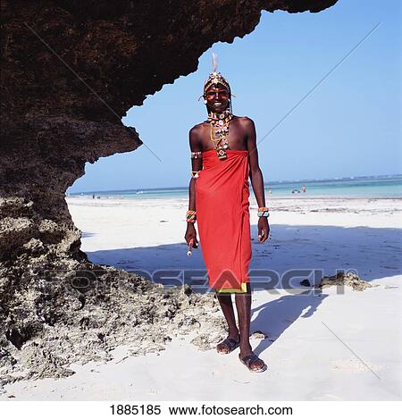 Stock Photography - Samburu Tribesman On Diani Beach. Fotosearch