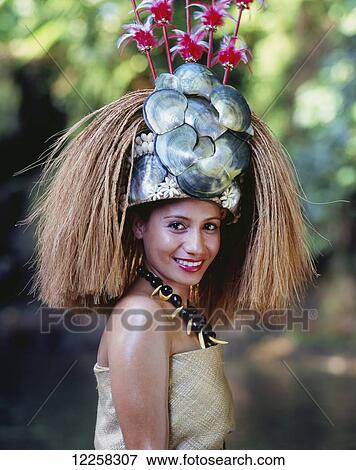 Stock Photo - Samoan woman in traditional dress; Upolu Island, Samoa. Fotosearch