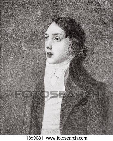 Stock Image - Samuel Taylor Coleridge, 1772ÃƒÂ¢Ã¢â€šÂ¬Ã¢â‚¬Å“1834. English Poet, Critic And Philosopher. Drawn In 1798 By Hancock. From The Book The Life Of Charles Lamb Volume I By E V Lucas Published 1905.. Fotosearch