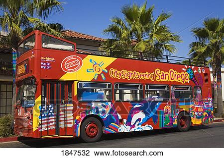 Stock Image - San Diego Tour Bus; Old Town State Historic Park, San Diego, California, Usa. Fotosearch