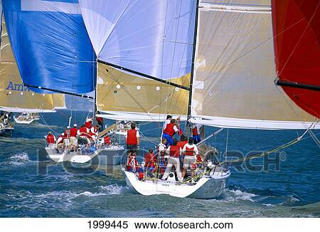 San Francisco, Big Boat Series, Stern View Of Yachts Off The Wind, Colorful Sails View Large Photo Image Stock Photography - San Francisco, Big Boat Series, Stern View Of Yachts Off The Wind, Colorful Sails. Fotosearch