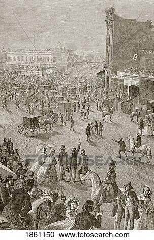 Stock Image - San Francisco California United States Of America A Street Meeting In The 1850S. Fotosearch