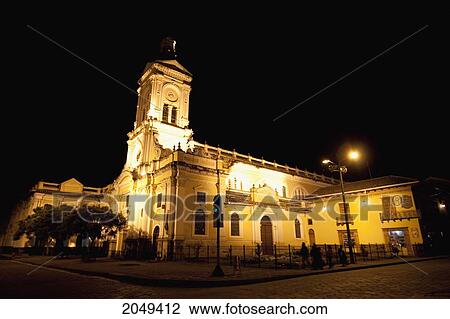Stock Image - San Francisco Church At Night, Cuenca, Azuay, Ecuador. Fotosearch