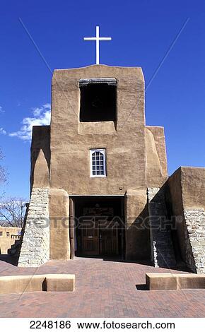 Stock Photograph - San Miguel Mission Facade, Santa Fe, New Mexico, Usa.. Fotosearch