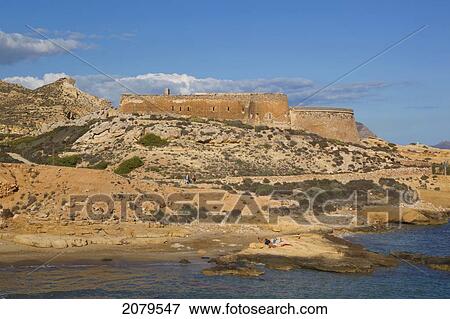 Stock Photo - San Ramon Castle At Rodalquilar Beach In Cabo De Gata-Nijar Natural Park Almeria Province Spain. Fotosearch