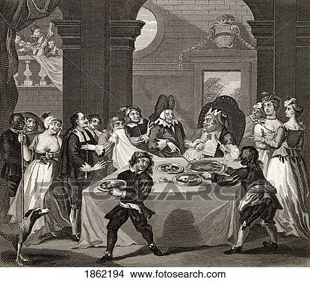 Picture - Sancho At The Feast Starved By His Physician From The Works Of Hogarth Published London 1833. Fotosearch