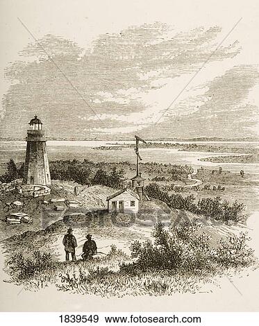 Stock Photo - Sandy Hook New Jersey Seen From The Lighthouse In 1870S. From American Pictures Drawn With Pen And Pencil By Rev Samuel Manning Circa 1880. Fotosearch
