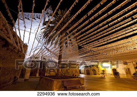 Stock Photograph - Sant Jaume's Church At Night, Alcudia, Mallorca, Balearic Islands, Spain. Fotosearch