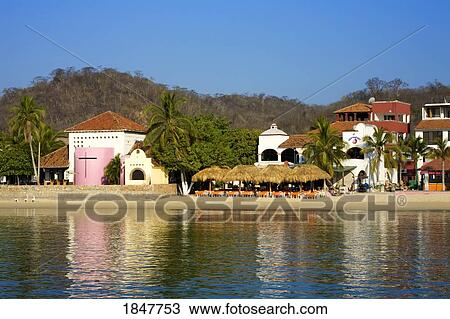 Santa Cruz Beach, Huatulco, Oaxaca State, Mexico; Waterfront Cafe On Beach View Large Photo Image Stock Image - Santa Cruz Beach, Huatulco, Oaxaca State, Mexico; Waterfront Cafe On Beach. Fotosearch